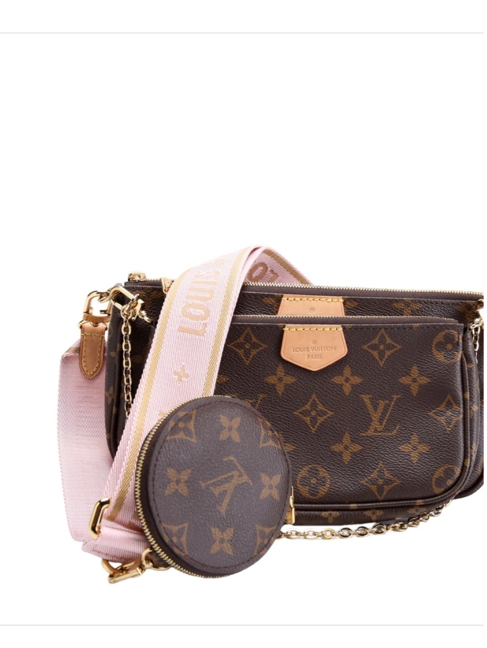 3 IN 1 Monogram Multi Pochette Accessory Crossbody Bag in Pink Strap